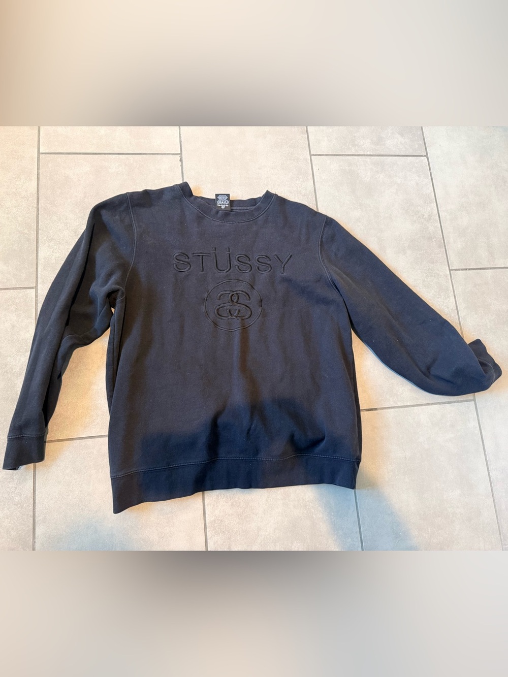 Stussy Black Embossed Logo Crewneck Sweatshirt